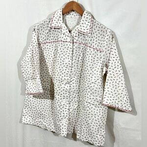 Vintage Cotton dress nightgown Red Ric Rac Trim Bow Print White Cottagecore